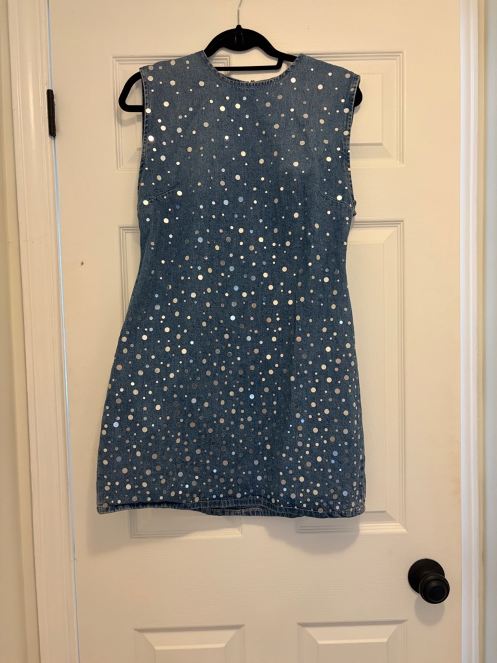 Zara Blue Denim Dress with Silver Polka Dots